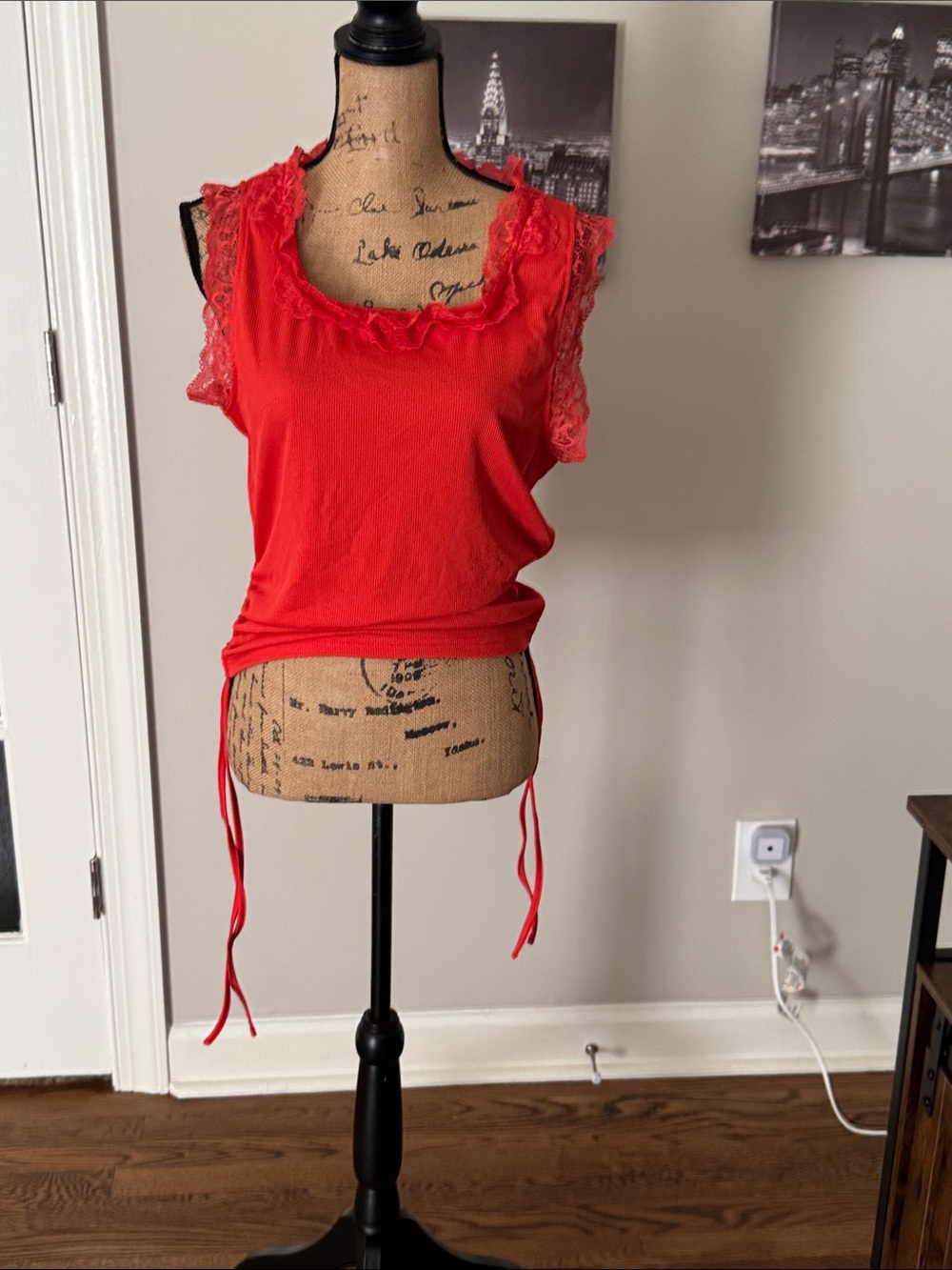 Orange Lace-Trim Sleeveless Women's Top